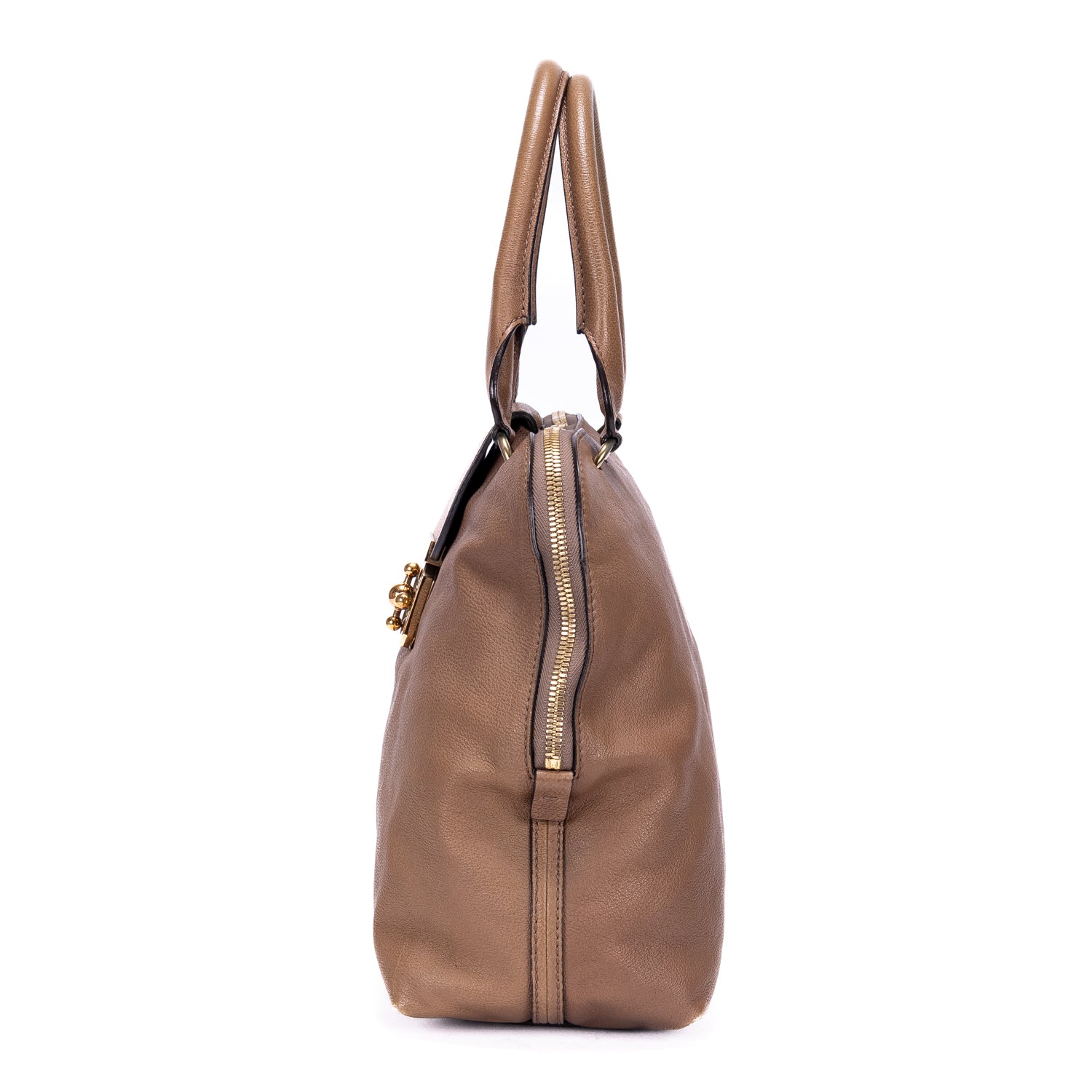 Shoulder Bag Elsie Satchel Beige Grained Calfskin Leather