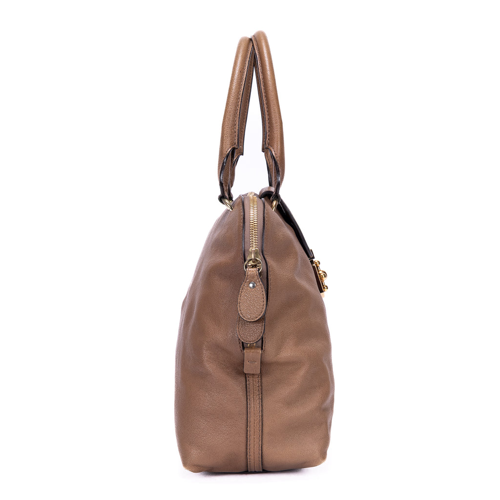Shoulder Bag Elsie Satchel Beige Grained Calfskin Leather