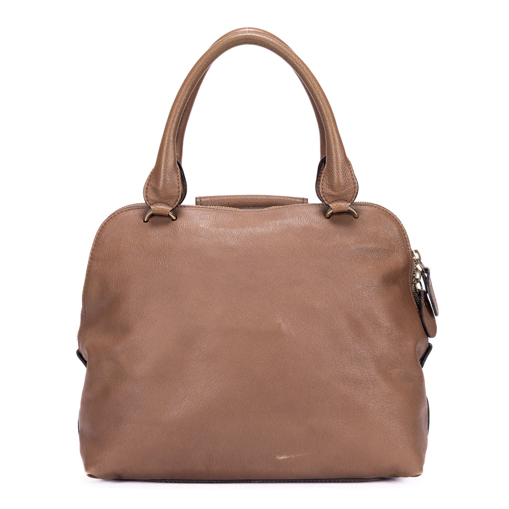 Shoulder Bag Elsie Satchel Beige Grained Calfskin Leather