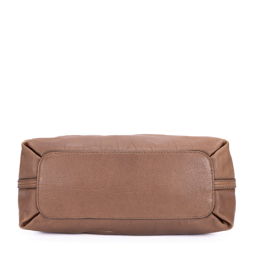 Shoulder Bag Elsie Satchel Beige Grained Calfskin Leather