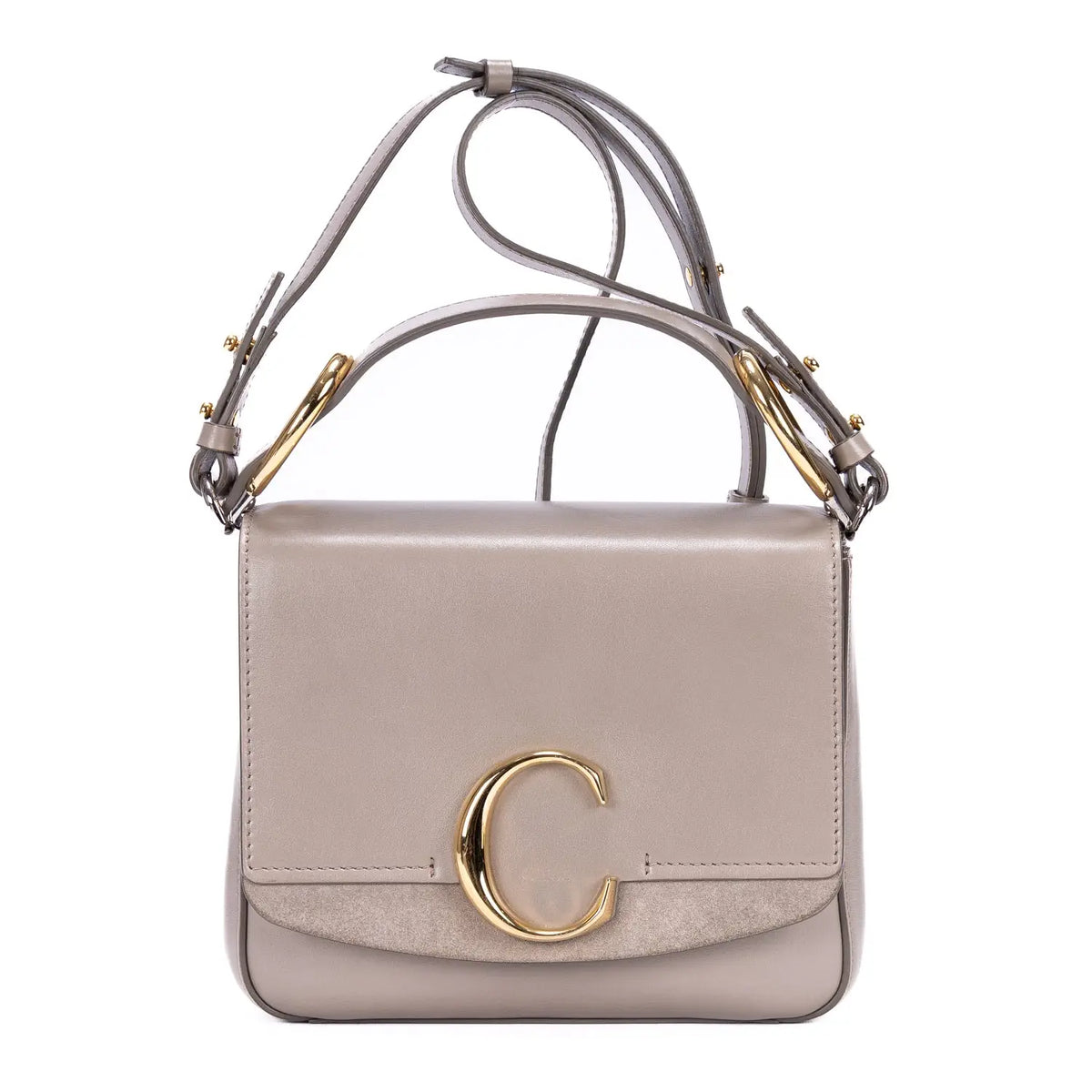 Sac porté épaule Mini C Crossbody Mini en cuir de veau lisse taupe
