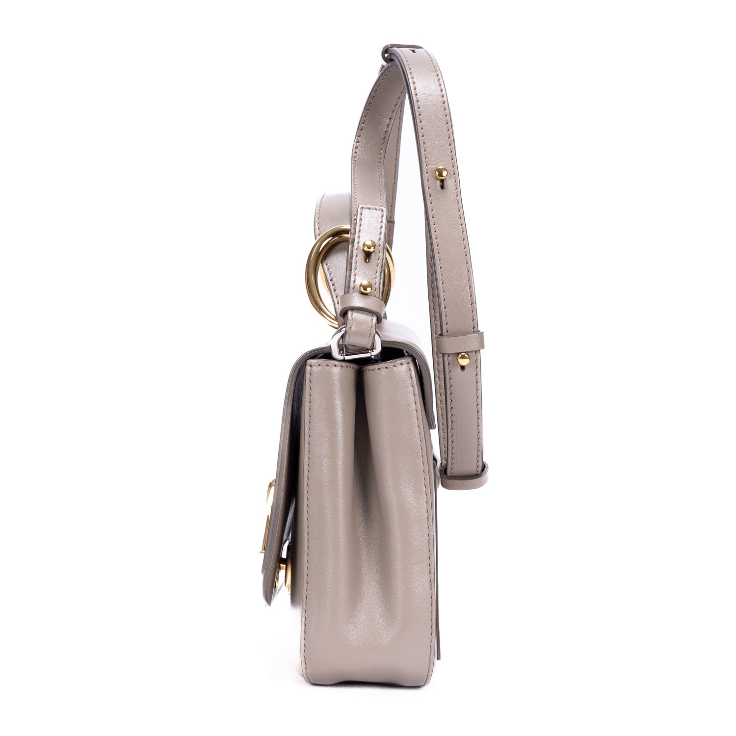 Sac porté épaule Mini C Crossbody Mini en cuir de veau lisse taupe