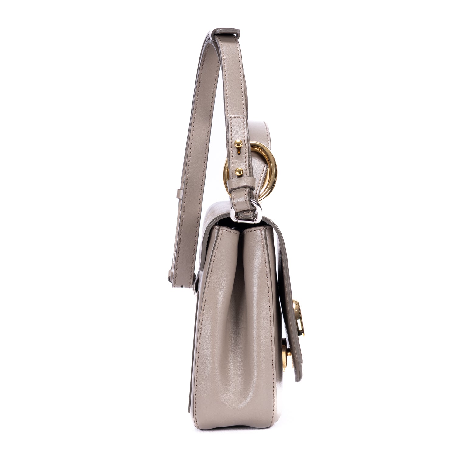 Sac porté épaule Mini C Crossbody Mini en cuir de veau lisse taupe