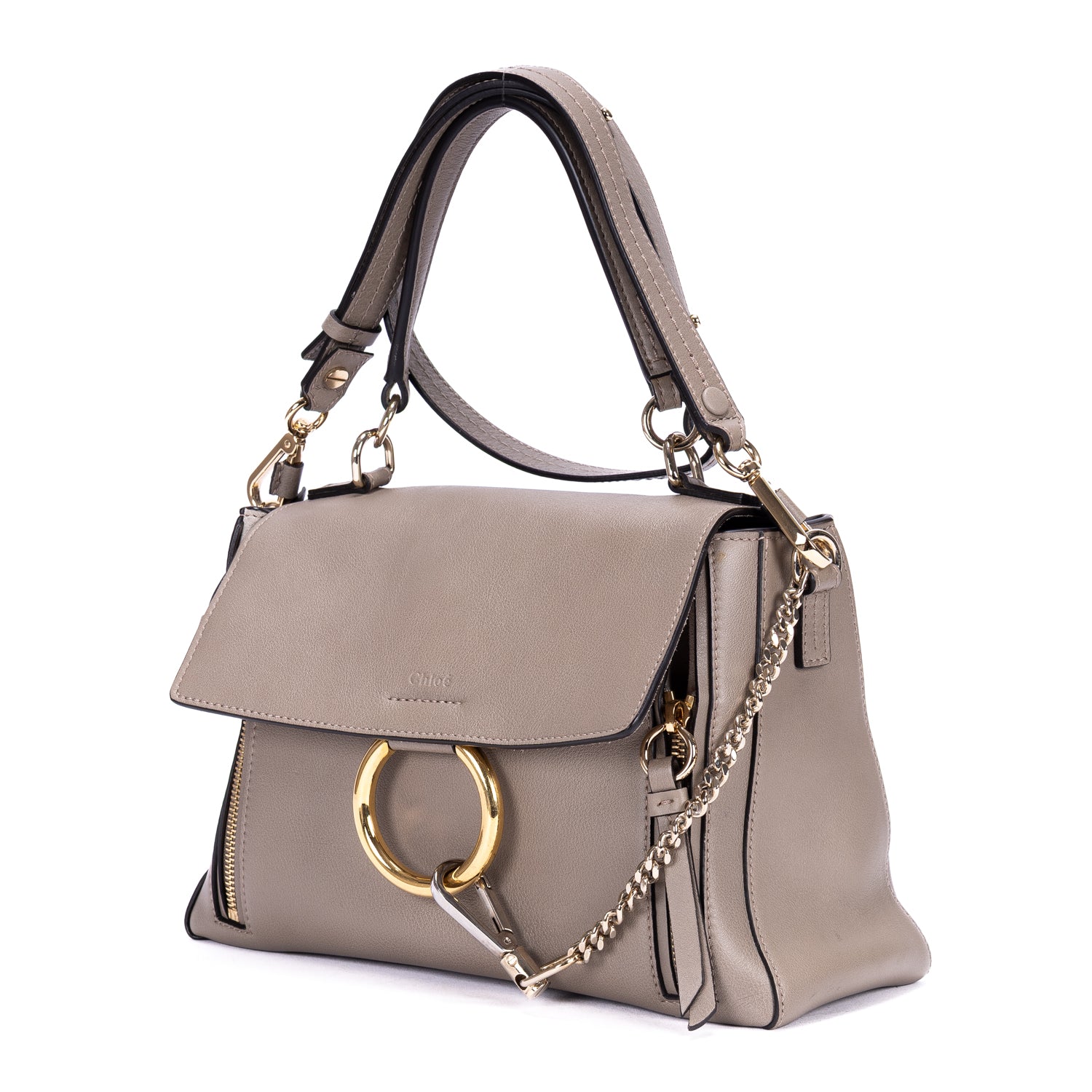 Sac à Bandoulière Faye Day Petit en Cuir de Veau Lisse Gris