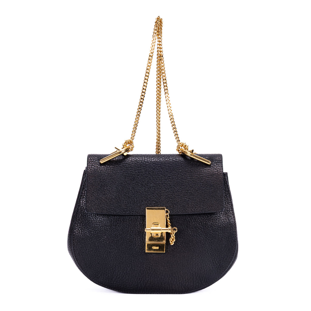 Sac bandoulière petit Drew en cuir de veau grainé noir
