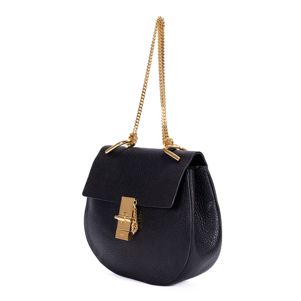 Sac bandoulière petit Drew en cuir de veau grainé noir