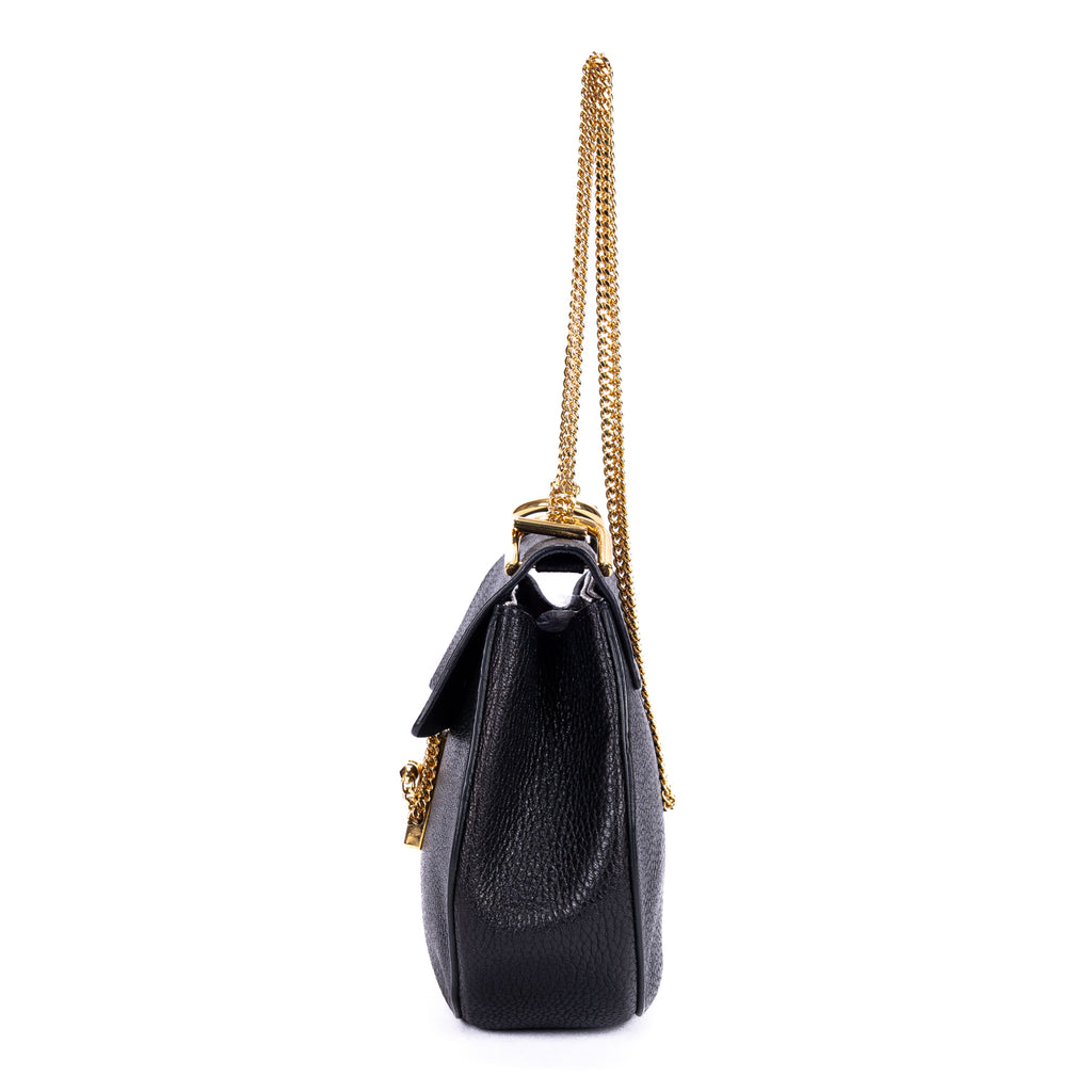 Sac bandoulière petit Drew en cuir de veau grainé noir