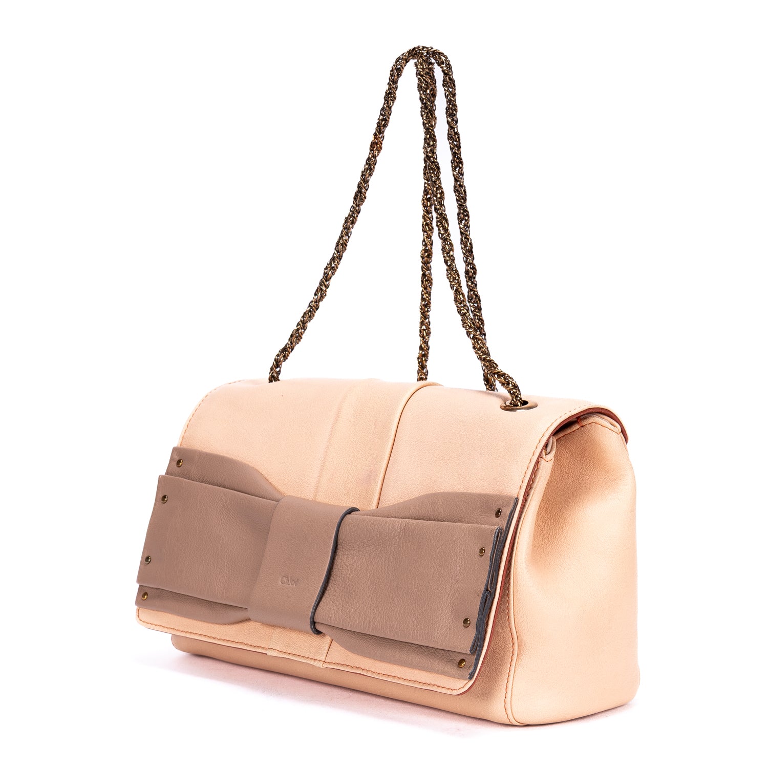 Shoulder Bag Small Bow Crossbody Light Orange Calfskin leather