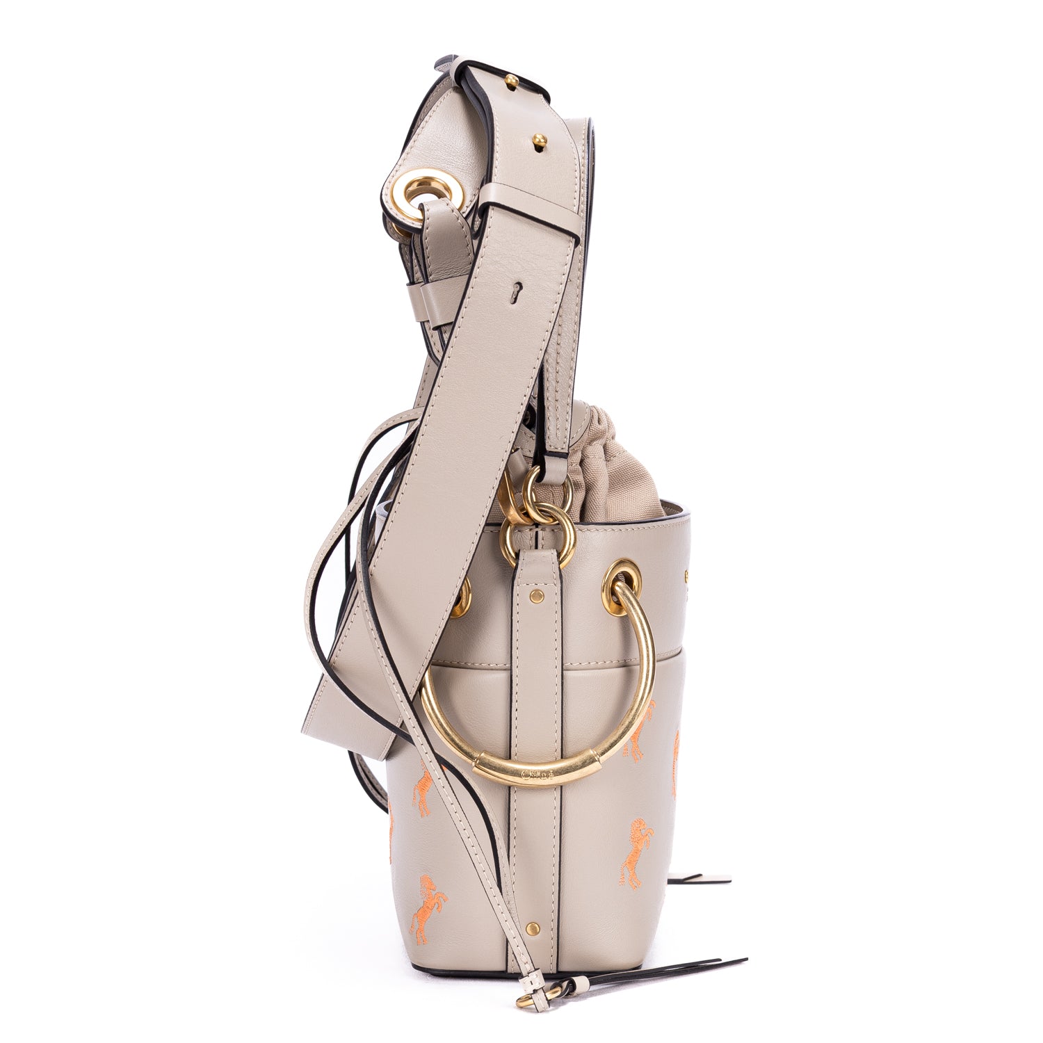 Shoulder Bag Roy Bucket Grey Smooth Calfskin Leather