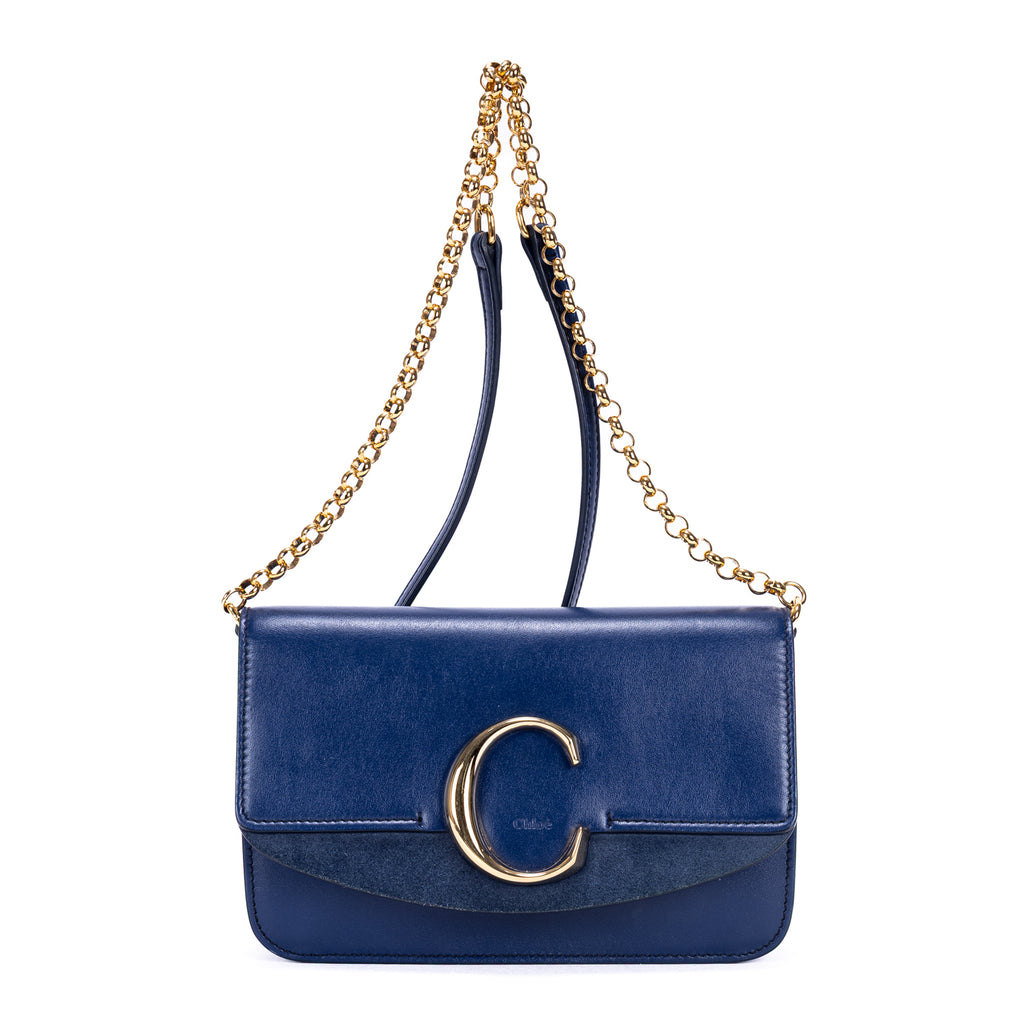 Bolso de hombro C Bag de piel de becerro lisa azul