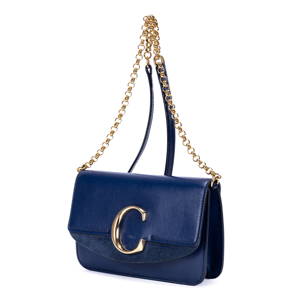 Bolso de hombro C Bag de piel de becerro lisa azul