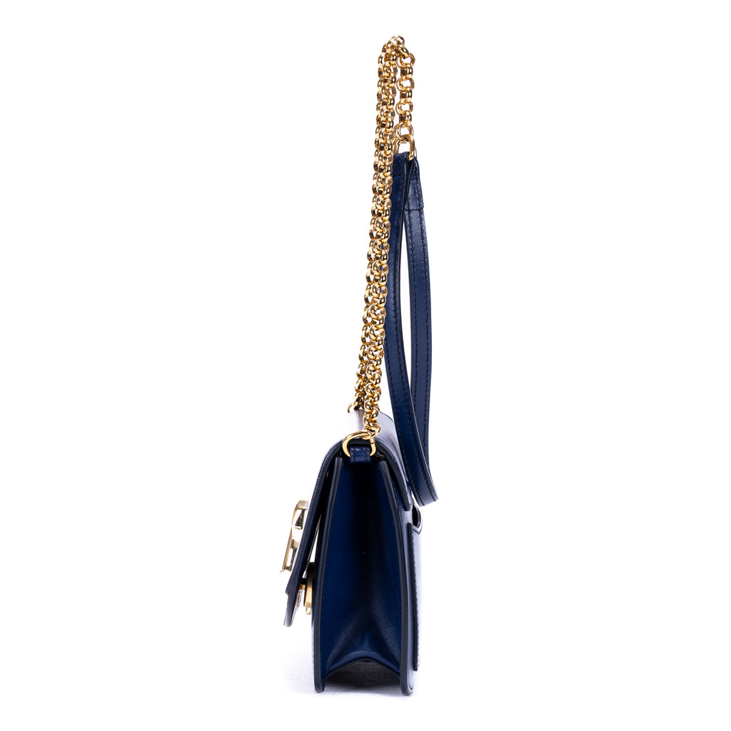 Bolso de hombro C Bag de piel de becerro lisa azul
