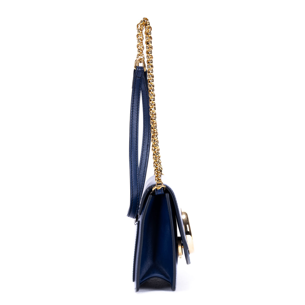 Bolso de hombro C Bag de piel de becerro lisa azul