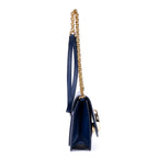 Bolso de hombro C Bag de piel de becerro lisa azul