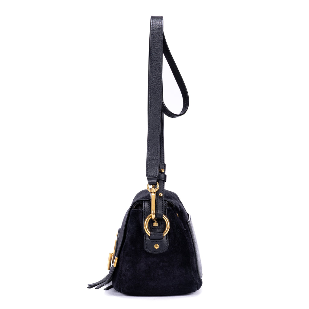 Shoulder Bag Indy Camera Crossbody Black Sude Leather