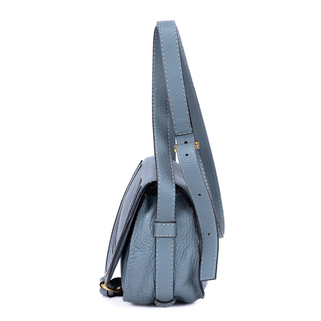 Bolso de Hombro Mini Drew de Piel de Becerro Granulada Azul