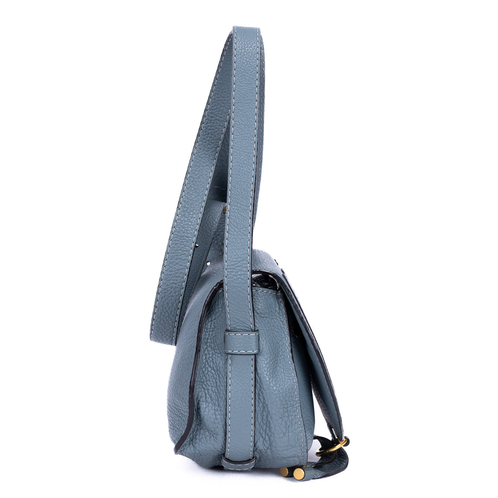 Bolso de Hombro Mini Drew de Piel de Becerro Granulada Azul