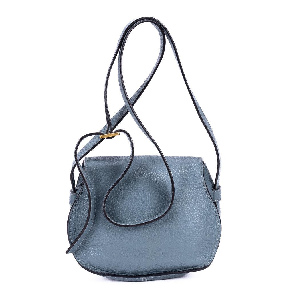 Bolso de Hombro Mini Drew de Piel de Becerro Granulada Azul