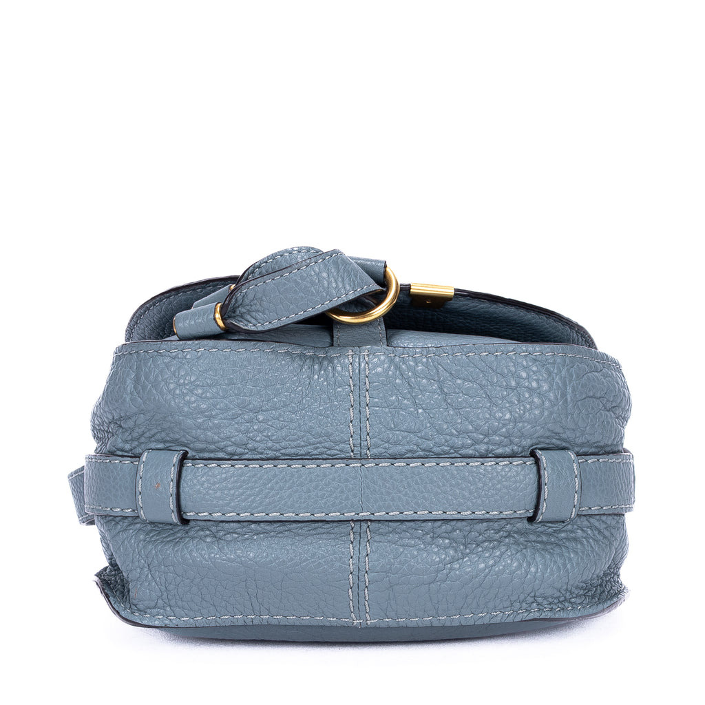 Bolso de Hombro Mini Drew de Piel de Becerro Granulada Azul