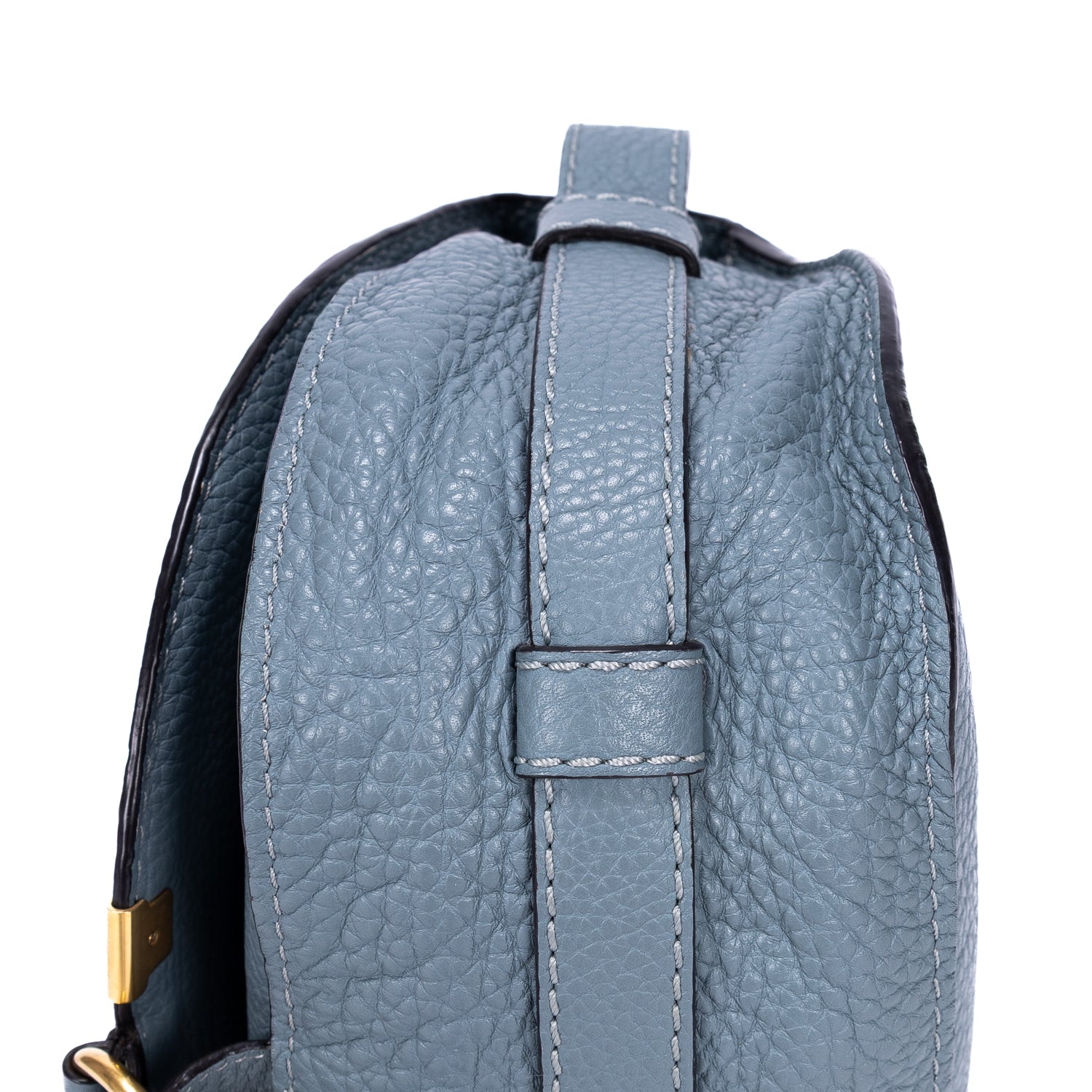 Bolso de Hombro Mini Drew de Piel de Becerro Granulada Azul
