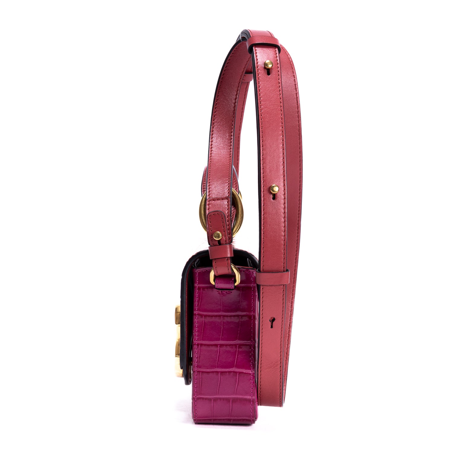 Shoulder Bag C Crossbody Red Calfskin Crocodile Embossed Leather