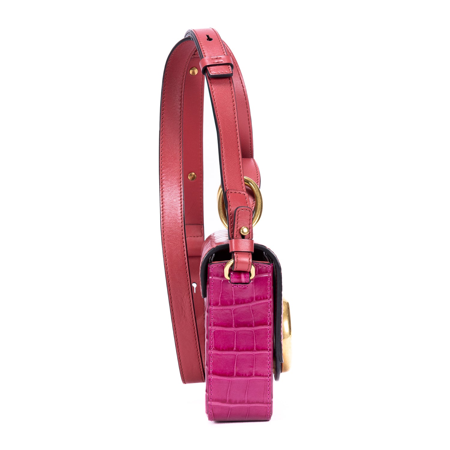 Shoulder Bag C Crossbody Red Calfskin Crocodile Embossed Leather