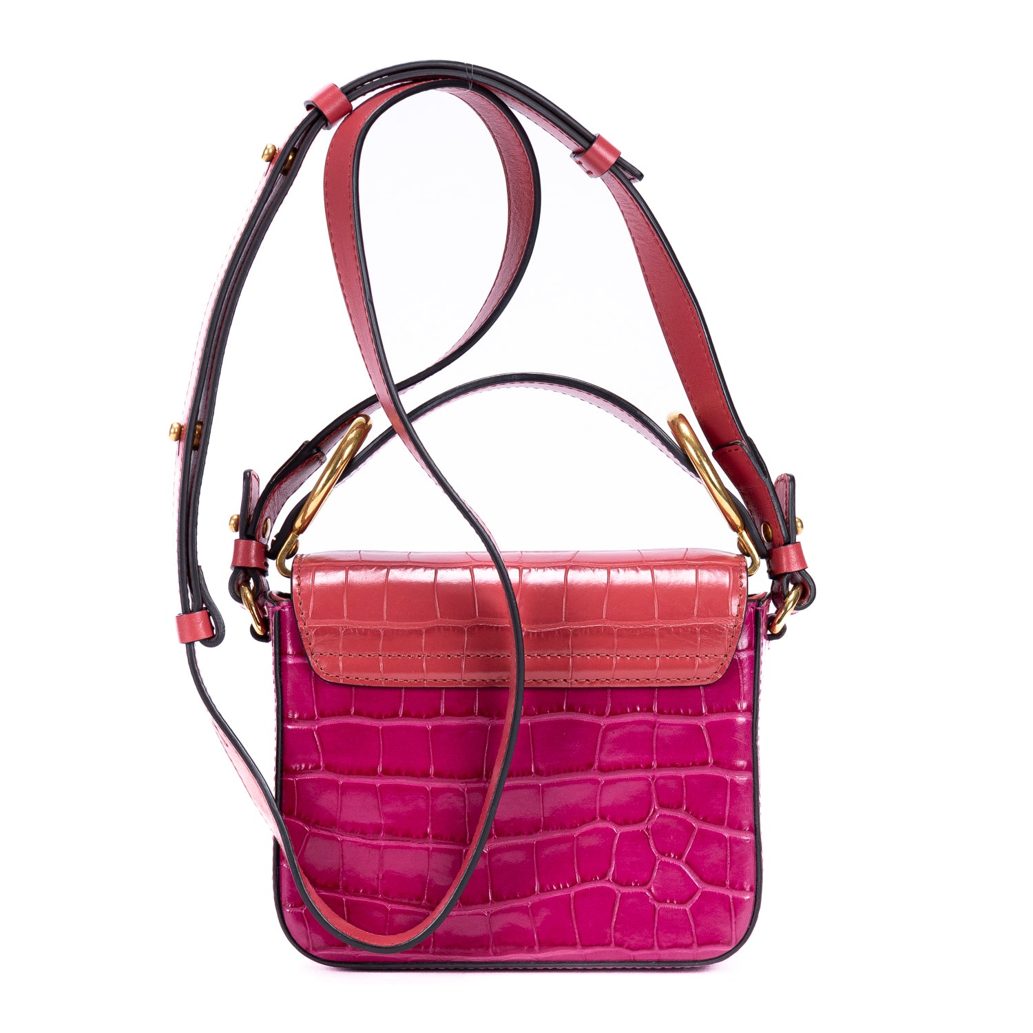 Shoulder Bag C Crossbody Red Calfskin Crocodile Embossed Leather