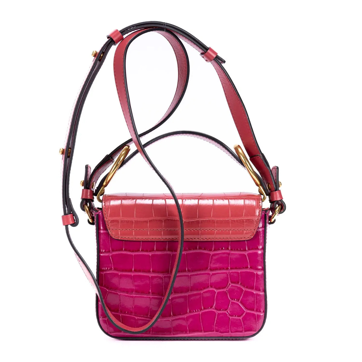 Bolso de hombro C bandolera piel de becerro roja con grabado de cocodrilo
