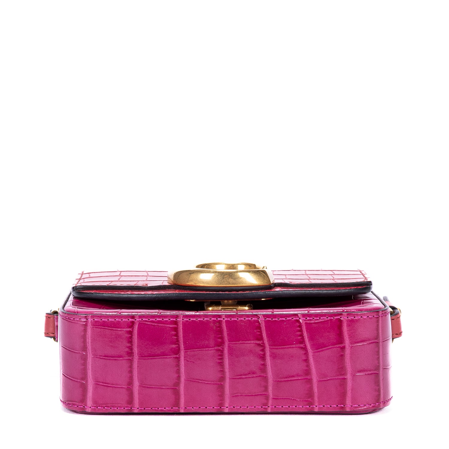Sac bandoulière C en cuir de veau rouge gaufré crocodile