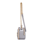 Sac à bandoulière C en cuir de veau gaufré façon crocodile gris