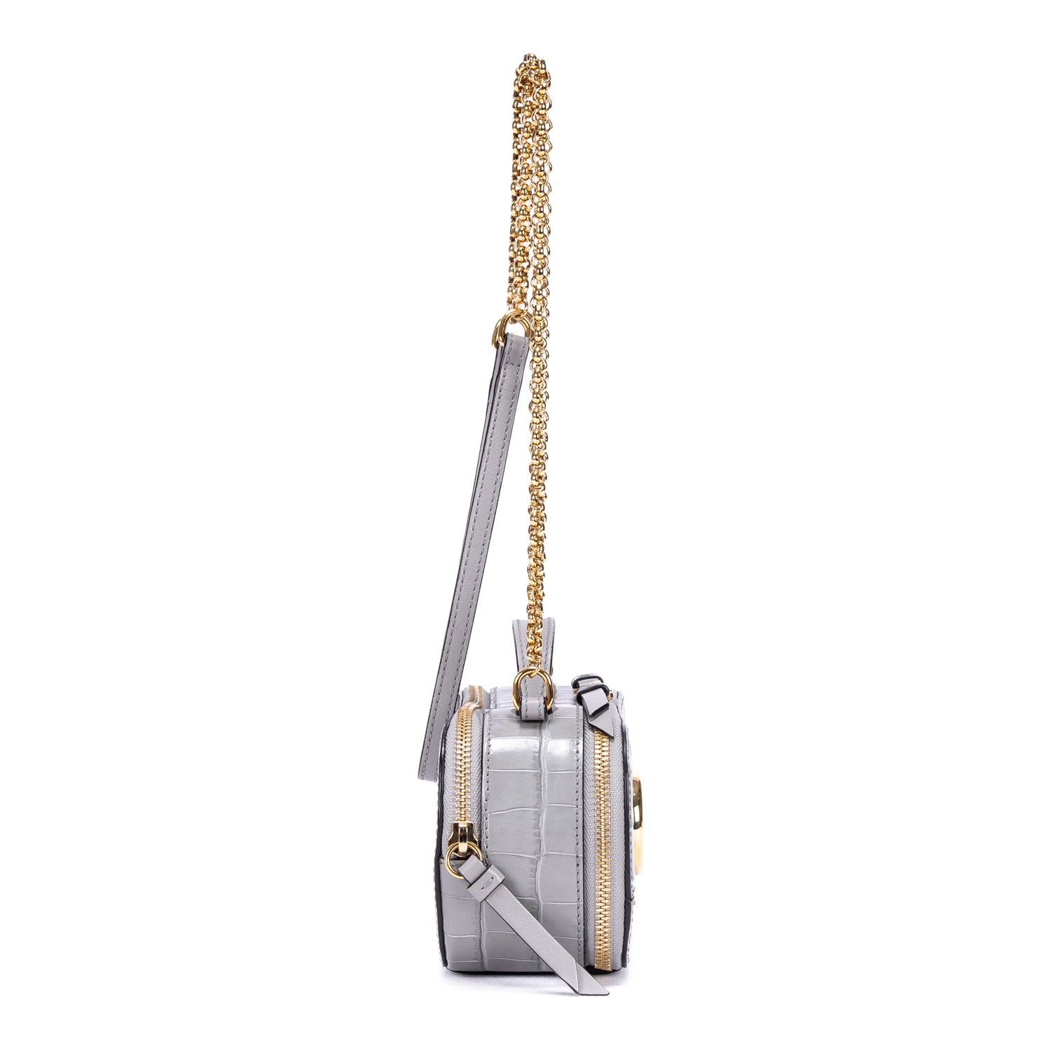 Shoulder Bag C Crossbody Grey Crocodile Embossed Calfskin Leather
