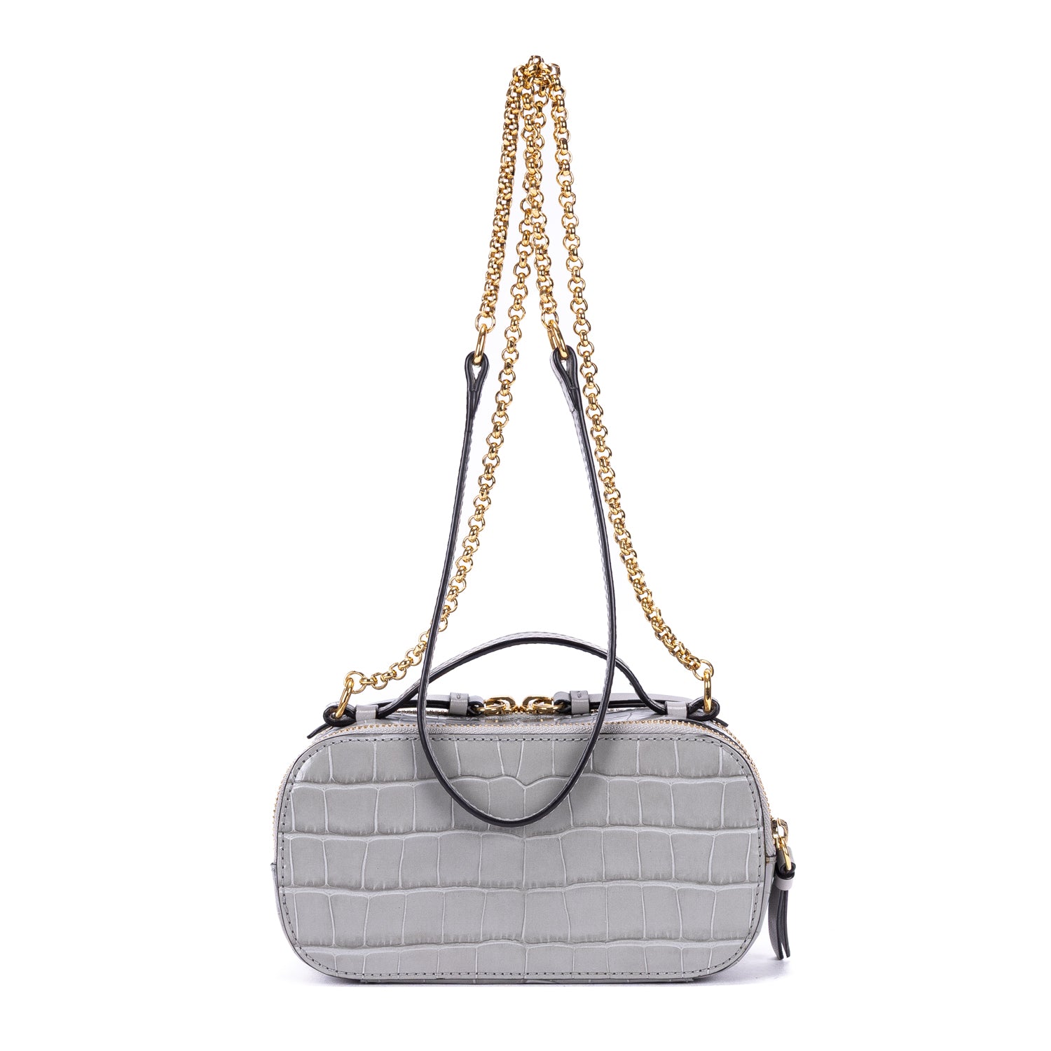 Shoulder Bag C Crossbody Grey Crocodile Embossed Calfskin Leather