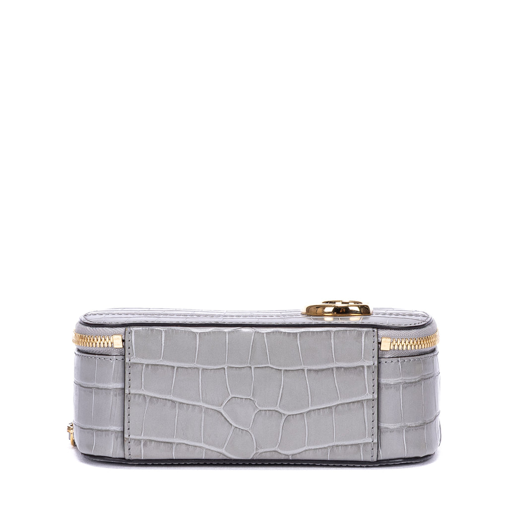 Sac à bandoulière C en cuir de veau gaufré façon crocodile gris