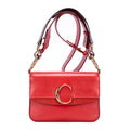 Bolso de Hombro Mediano C Bag Mediano Piel de Becerro Lisa Roja