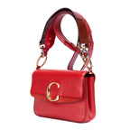 Bolso de Hombro Mediano C Bag Mediano Piel de Becerro Lisa Roja
