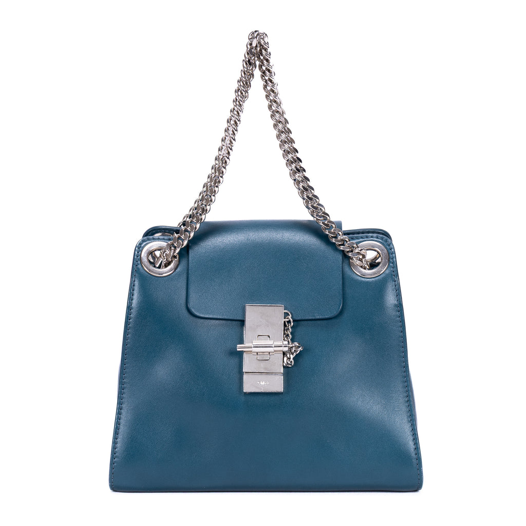 Bolso de hombro Annie Chain Piel de becerro lisa azul
