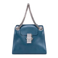 Bolso de hombro Annie Chain Piel de becerro lisa azul