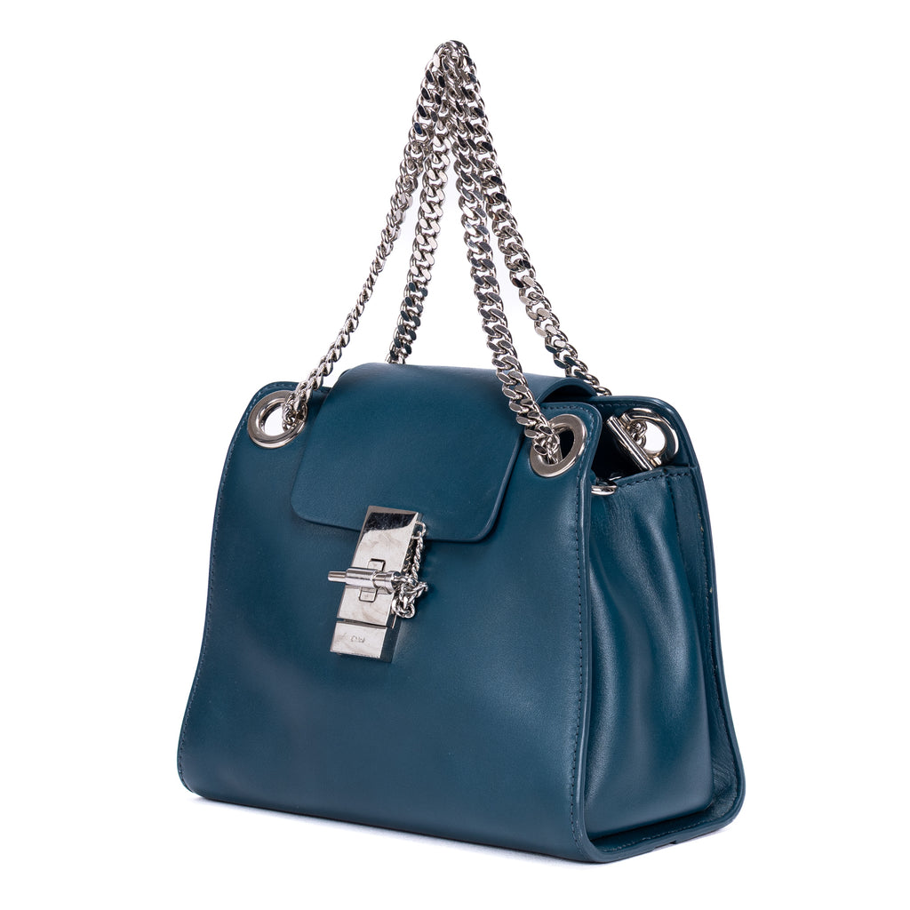 Bolso de hombro Annie Chain Piel de becerro lisa azul