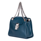 Bolso de hombro Annie Chain Piel de becerro lisa azul