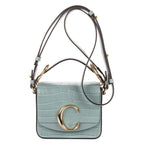 Sac porté épaule Mini C Bag Mini Cuir de crocodile gaufré bleu clair