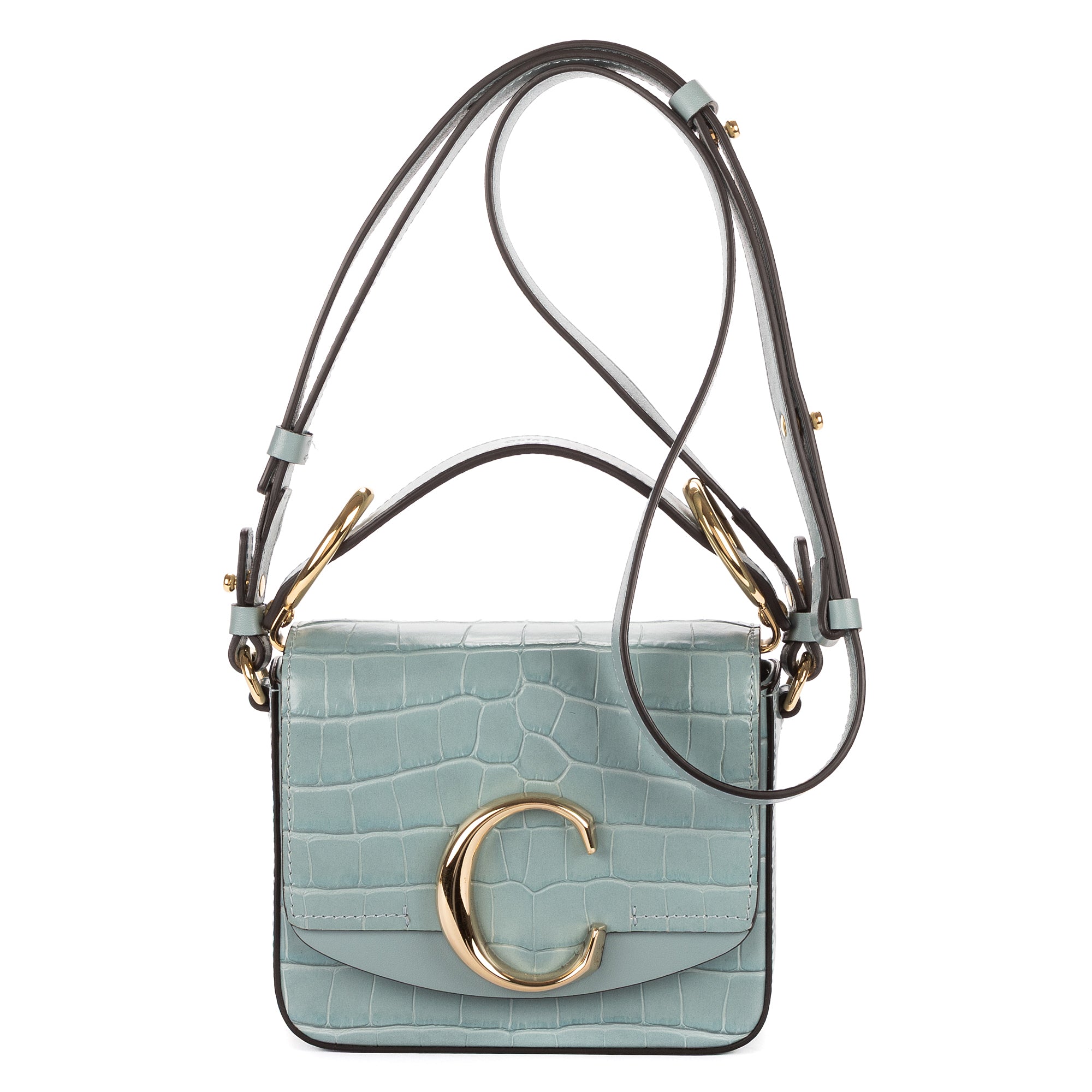 Shoulder Bag Mini C Bag Mini Light Blue Embossed Crocodile Leather