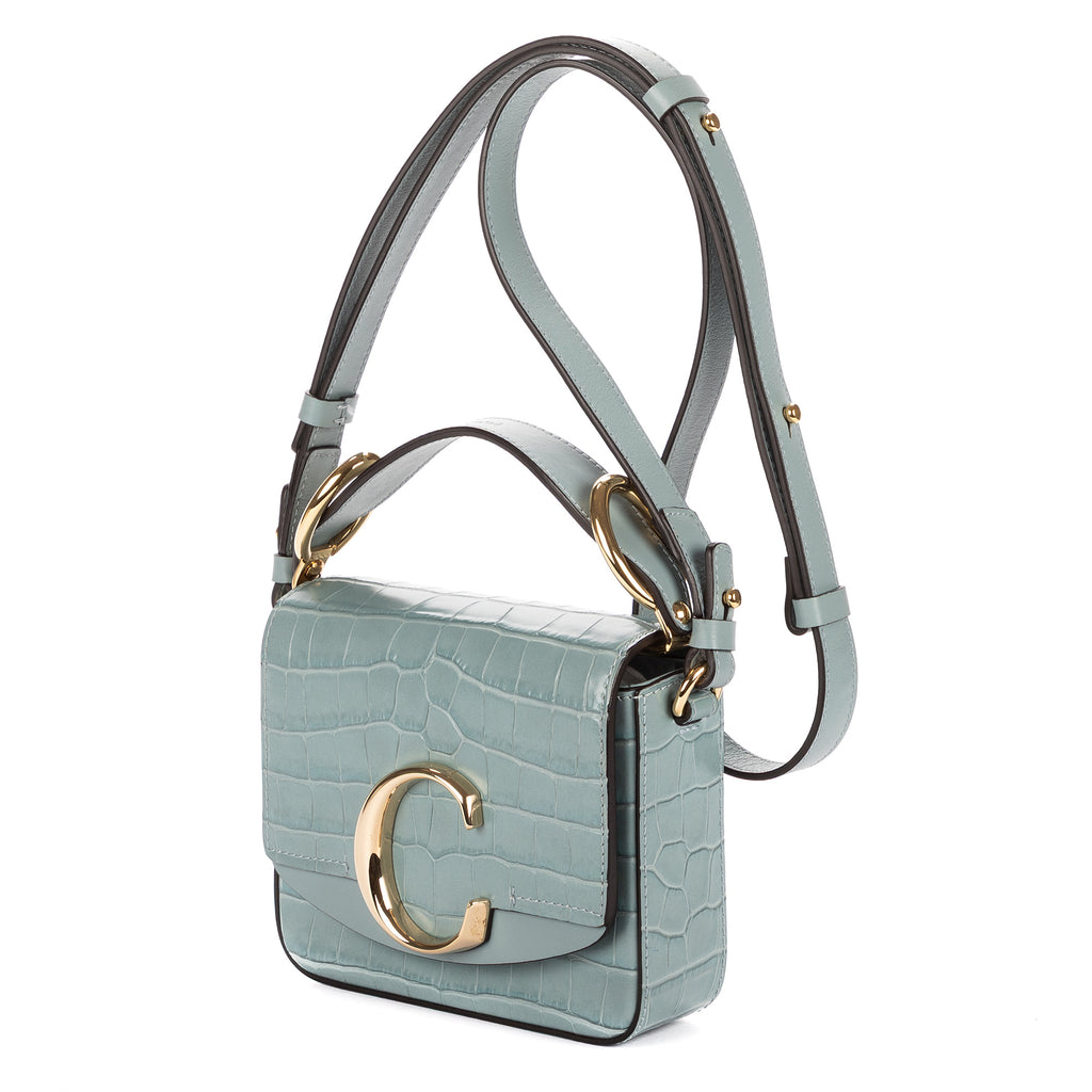 Sac porté épaule Mini C Bag Mini Cuir de crocodile gaufré bleu clair
