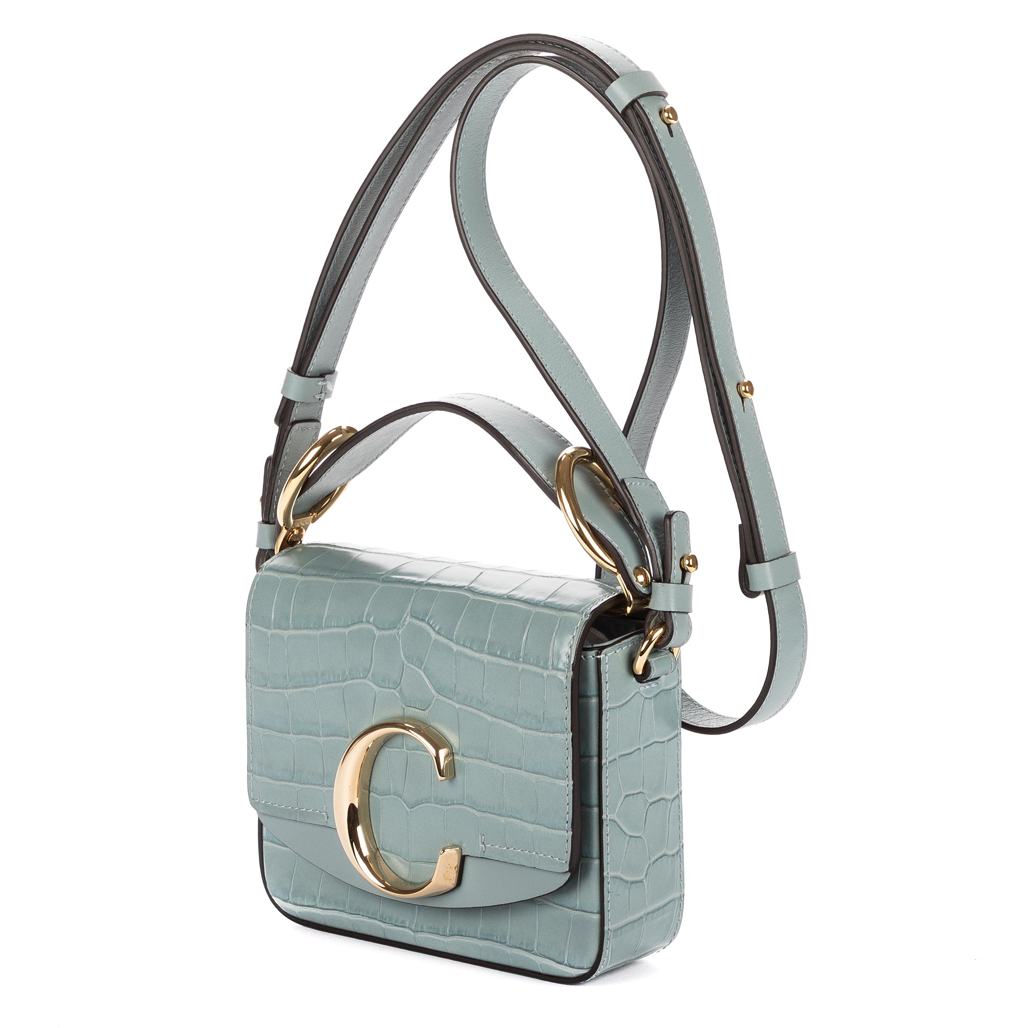 Shoulder Bag Mini C Bag Mini Light Blue Embossed Crocodile Leather