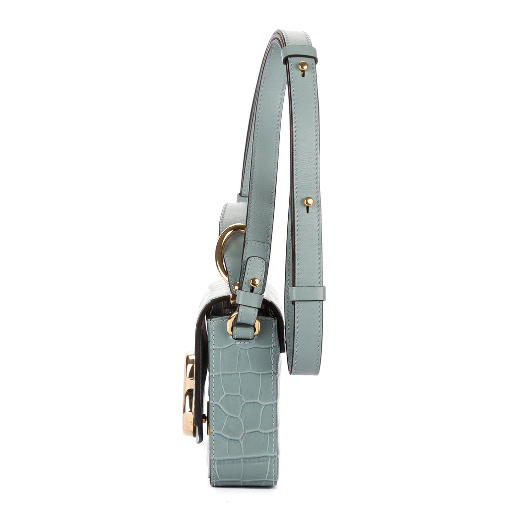 Sac porté épaule Mini C Bag Mini Cuir de crocodile gaufré bleu clair