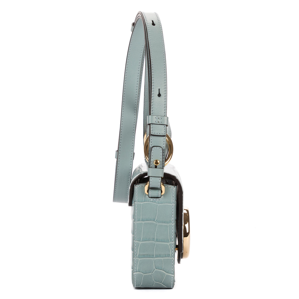 Sac porté épaule Mini C Bag Mini Cuir de crocodile gaufré bleu clair