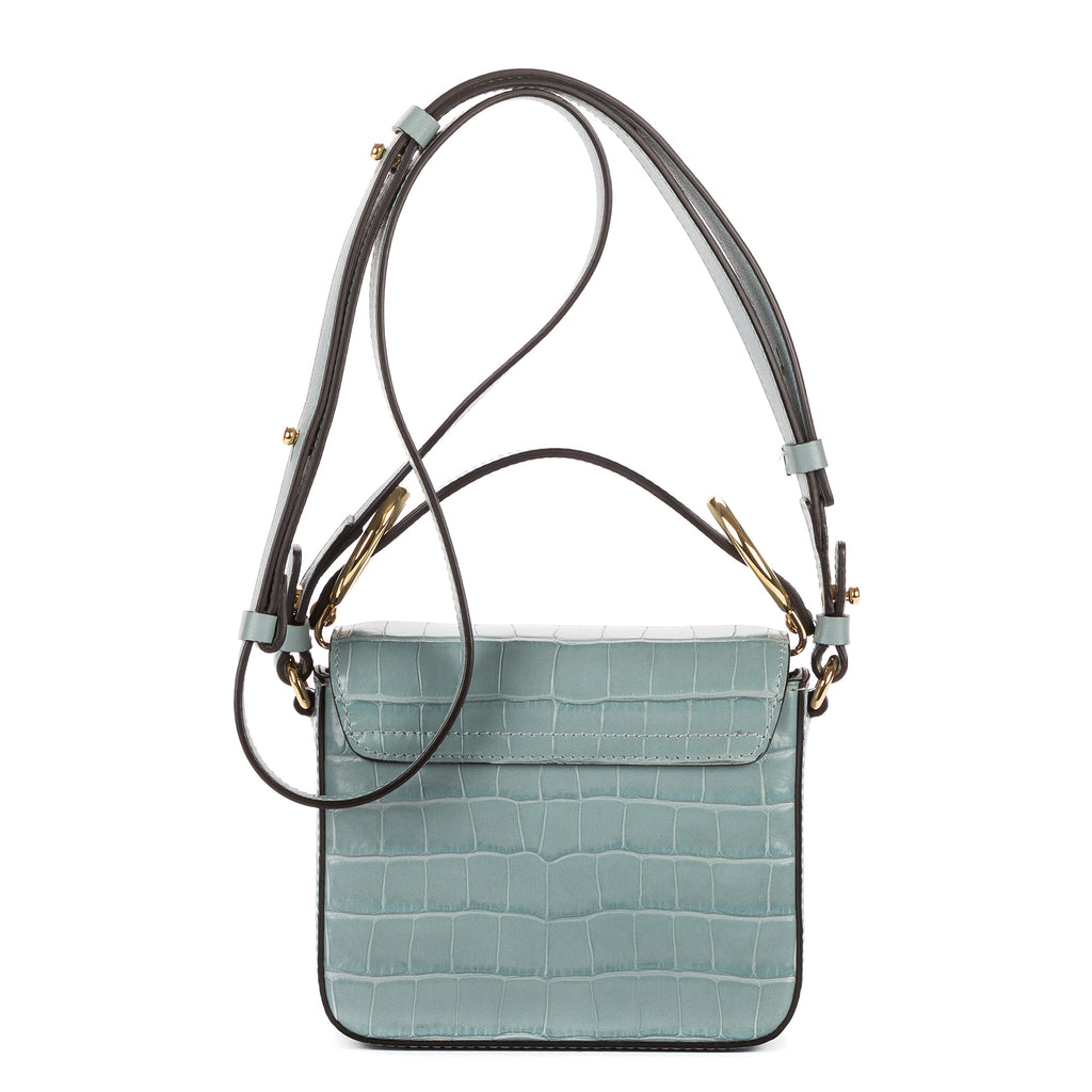 Sac porté épaule Mini C Bag Mini Cuir de crocodile gaufré bleu clair