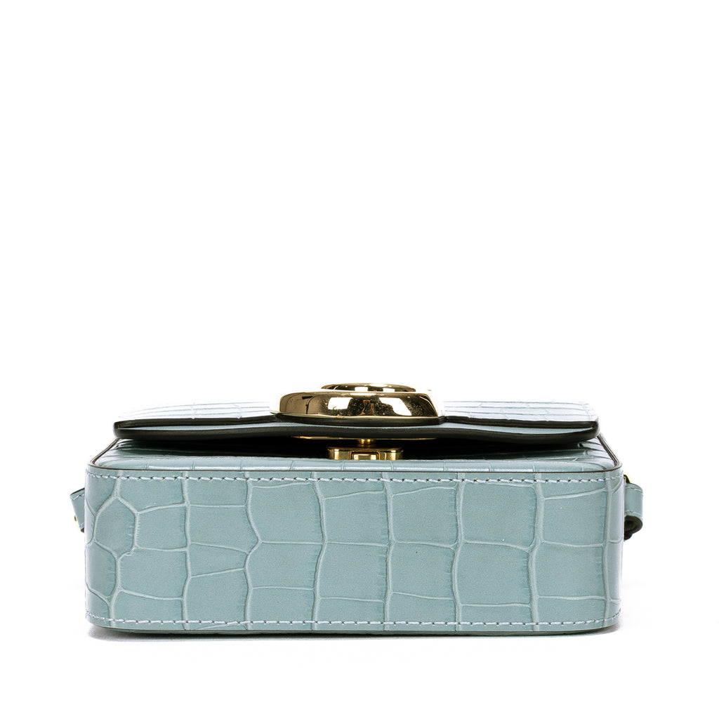Sac porté épaule Mini C Bag Mini Cuir de crocodile gaufré bleu clair