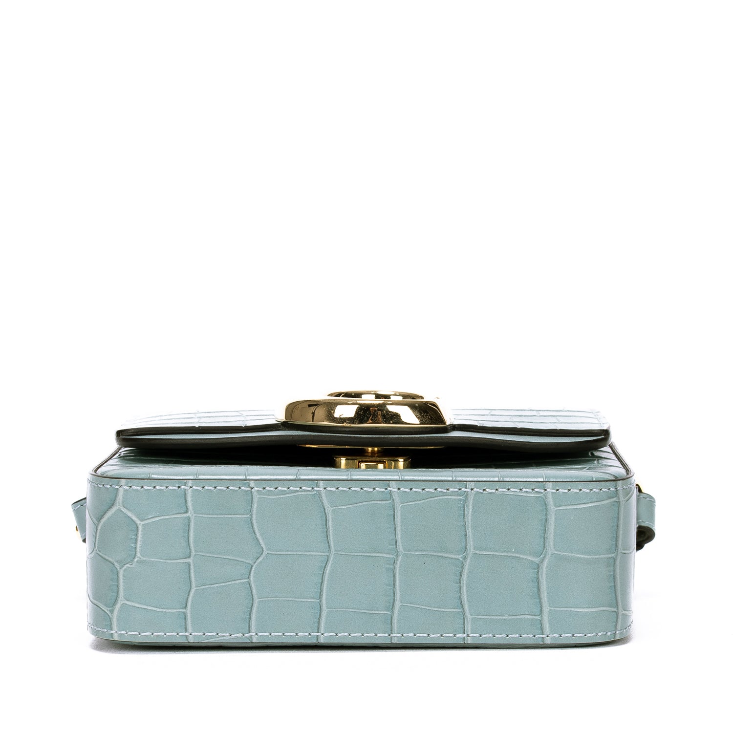 Sac porté épaule Mini C Bag Mini Cuir de crocodile gaufré bleu clair