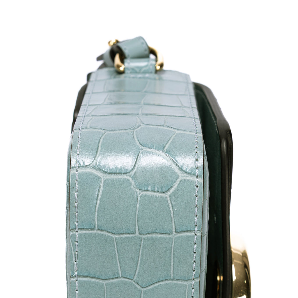 Sac porté épaule Mini C Bag Mini Cuir de crocodile gaufré bleu clair