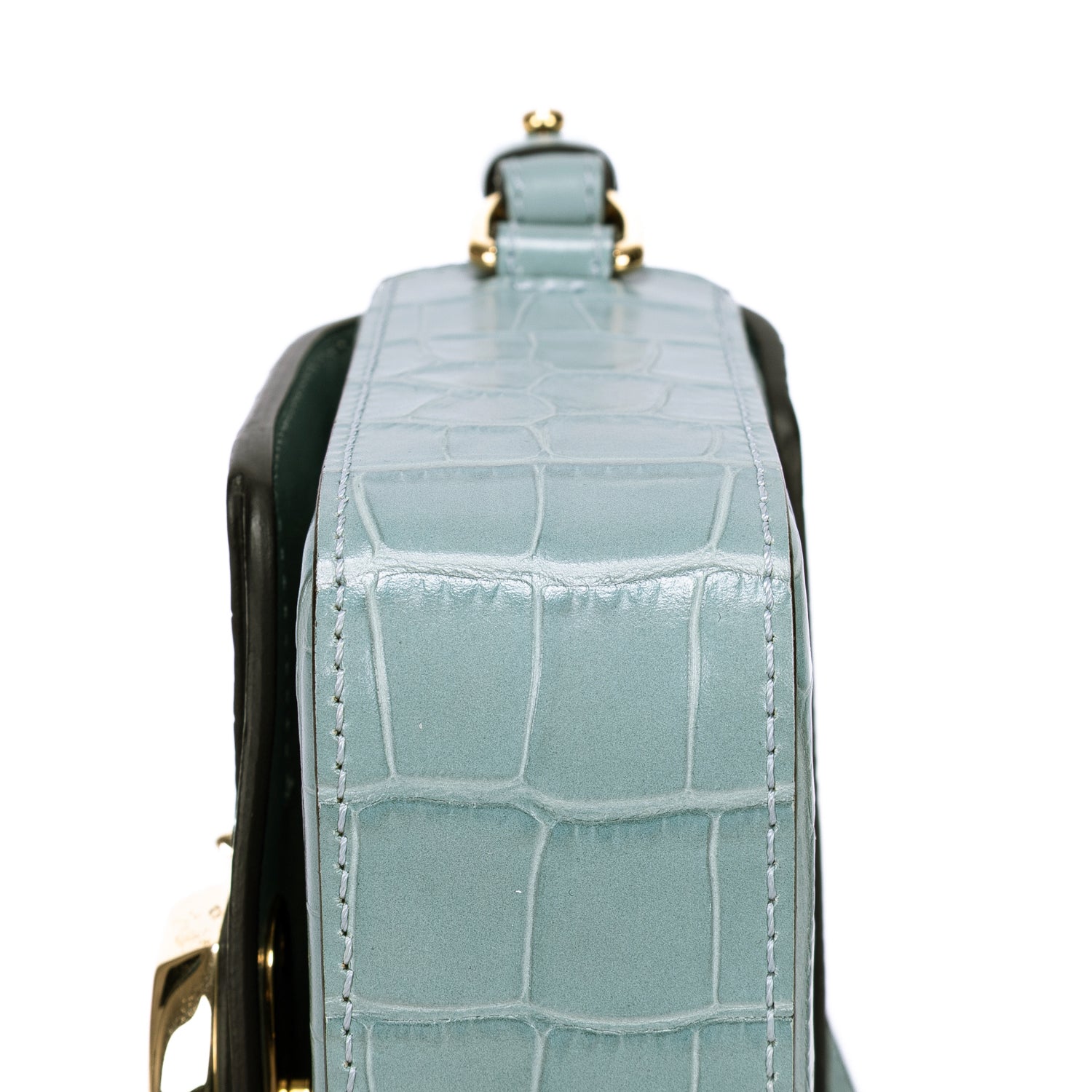 Sac porté épaule Mini C Bag Mini Cuir de crocodile gaufré bleu clair